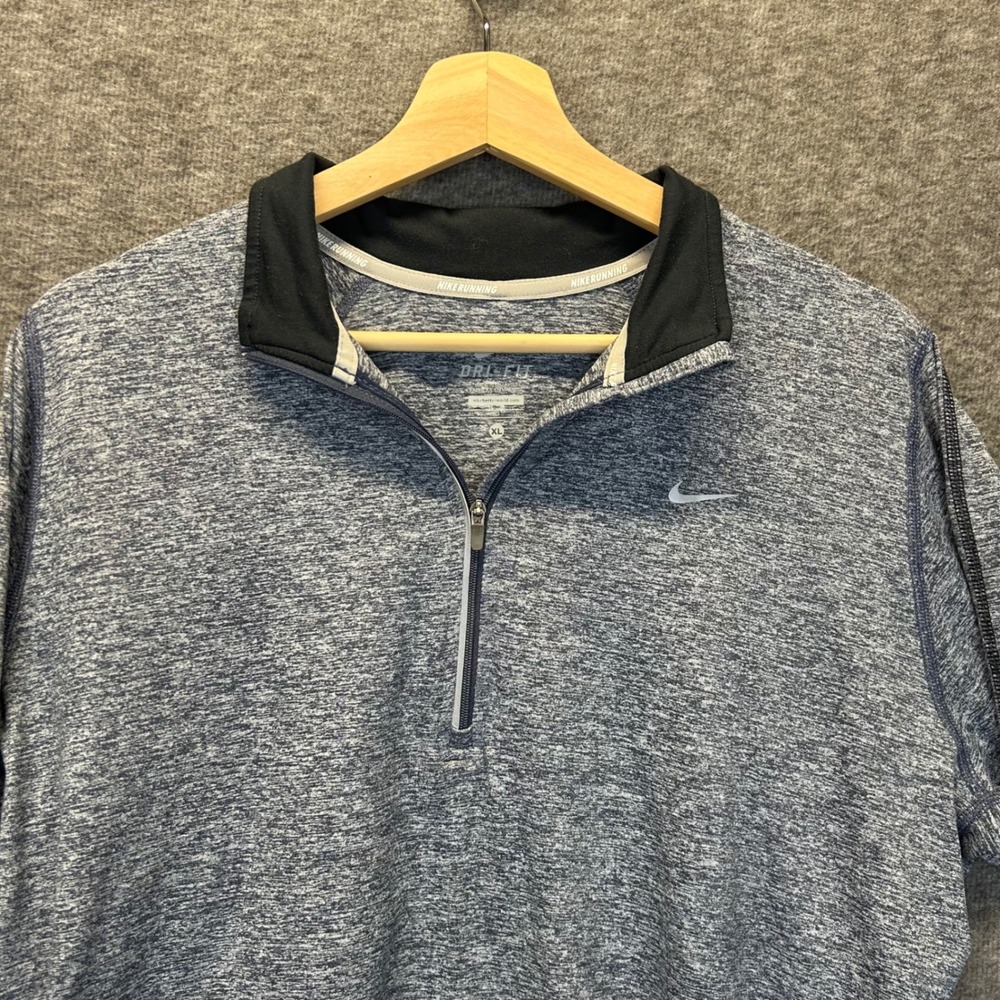 Nike Running Dri-FIT Pullover Mens XL Blue Space Dye Heathered 1/4 Zip Thumbhole